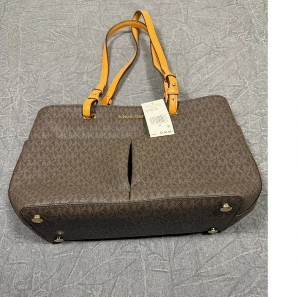 Michael Kors Tote Womens‎ NS Bedford Brown Acorn Signature Logo Pocket NEW